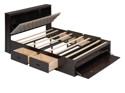 Platform Bed With Storage Headboard, Shoe Rack And 4 Drawers
