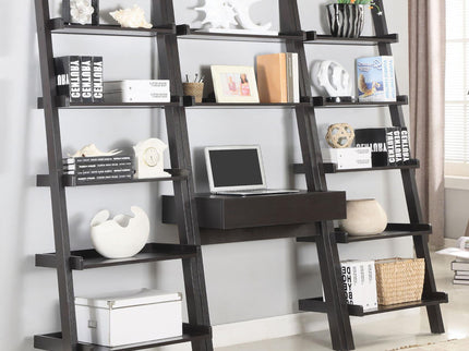 Ladder 5 Shelf Bookcase With Spacious Storage - Brown