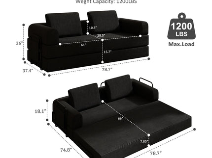 Convertible Sleeper Sofa Bed With Cylindrical Pillow, Fixed Shape Frame