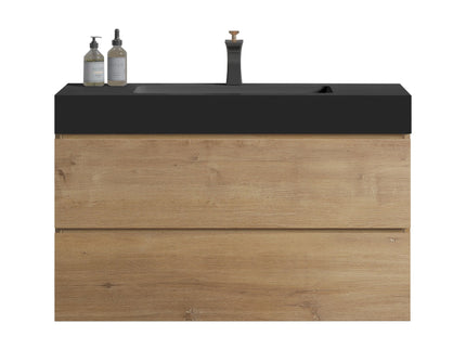 Alice - Natural Oak Bathroom Vanity With Sink, Large Storage Wall Mounted Floating Bathroom Vanity For Modern Bathroom, One-Piece Sink Basin Without Drain