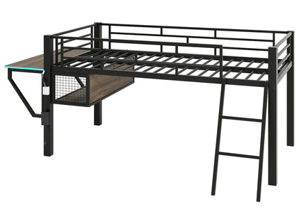 Gaming - Twin Loft Bed With Desk And LED - Black