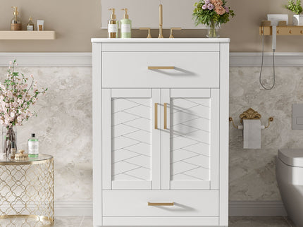 Modern Bathroom Vanity With Integrated Ceramic Sink, 2 Door Cabinet With Tip-Out Drawer