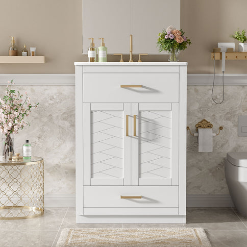 Modern Bathroom Vanity With Integrated Ceramic Sink, 2 Door Cabinet With Tip-Out Drawer