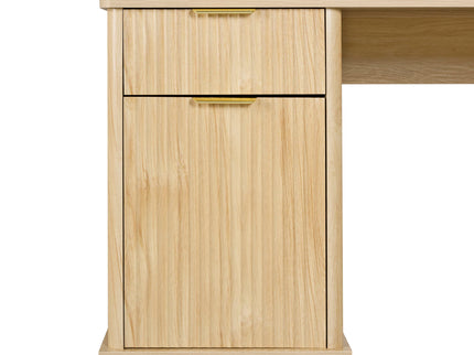 Fluted L-Shaped Desk With Charging Station & Storage Cabinet