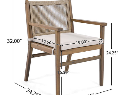 Outdoor Acacia Wood Patio Dining Armchair (Set of 2)