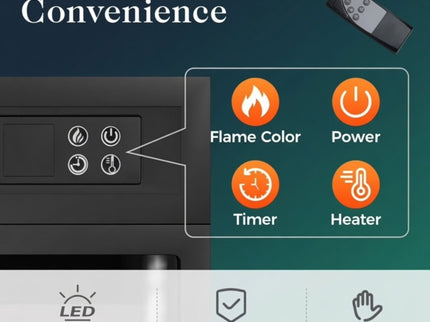 Electric Fireplace Insert Heater With Multicolor Flames, Remote Control - Black