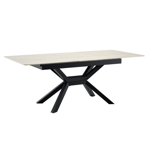 Rectangular Extendable Dining Table With Geometric X Frame, Kitchen Table For Dining Room - Beige