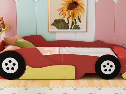 Race Car-Shaped Platform Bed With Wheels