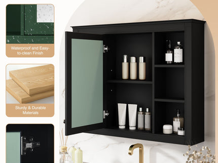 Wall Mounted Medicine Cabinet With Mirror, Storage Cabinet Featuring 6 Open Shelves And Adjustable Interior