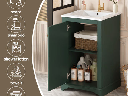 Bathroom Vanity With Sink, Freestanding Single Cabinet Set, Soft Close Door, Adjustable Shelf