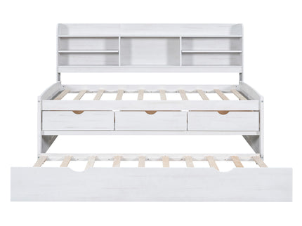 Captain Bed With Built In Bookshelves, 3 Storage Drawers, And Trundle