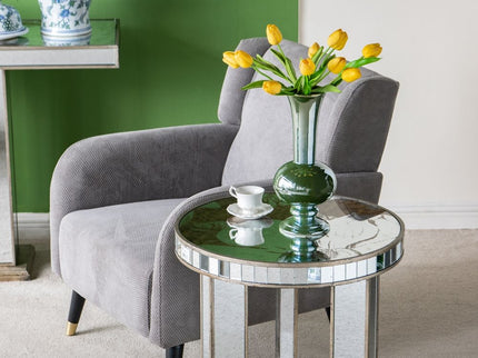 Round Table With Elegant Foral Design And Mirrored