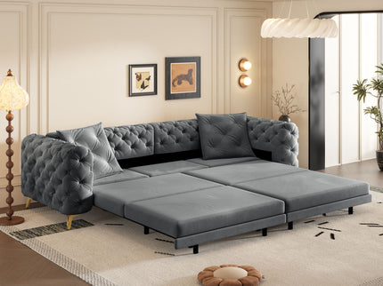 3 In 1 Convertible Sleeper, Deep Seat Pull Out Sofa Bed, Button Tufted
