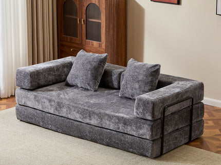 Convertible Floor Sofa Bed With Pillow Back Support Armrest