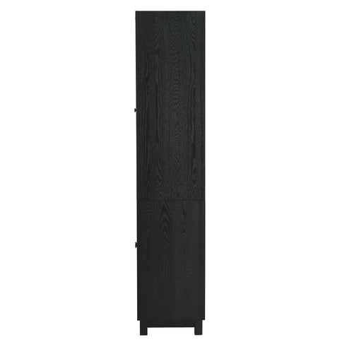 Mid Century Modern Style Tall Display Cabinet With Glass Doors For Collectibles - Black