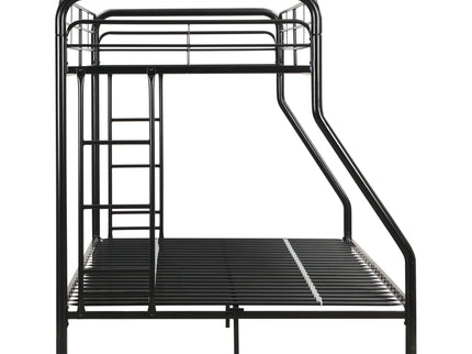 Modern Twin Over Full Metal Bunk Bed With Trundle And Dual Side Ladder And Metal Design - Black / Brown