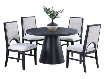 5 Piece Round Dining Set With Upholstered Chairs - Black / White