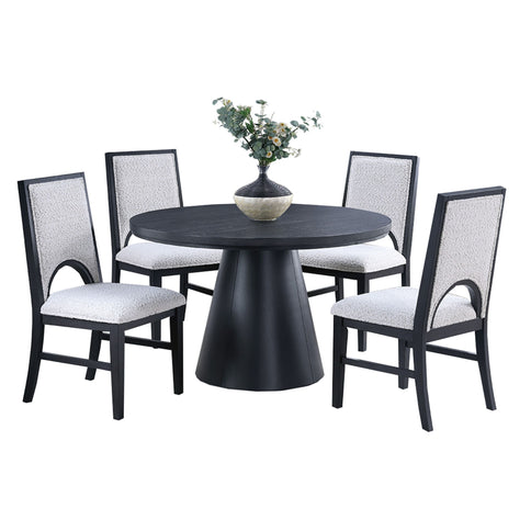 5 Piece Round Dining Set With Upholstered Chairs - Black / White