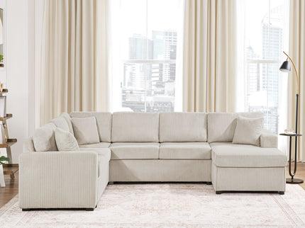 Oversized Sectional U-Shaped Sofa With Chaise Lounge And Three Soft Throw Pillows