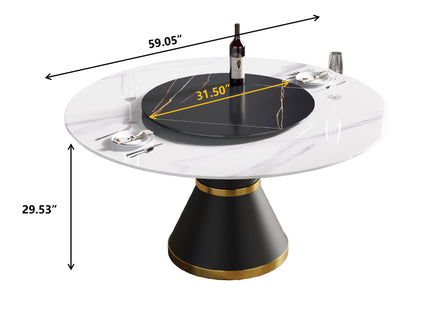 Modern Artificial Stone Round Carbon Steel Base Dining Table, Artificial Stone Turntable