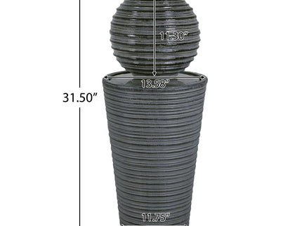 31.5" Tall Striped Column Fountain With LED Light Design For Outdoor Spaces - Gray