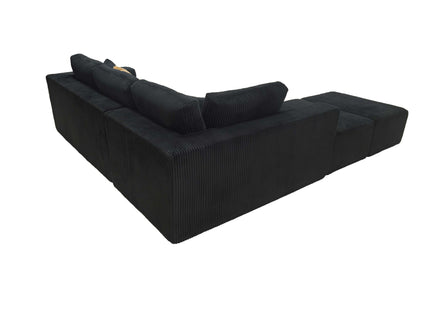 Upholstered Sectional With 2 Moveable Ottomans - Black