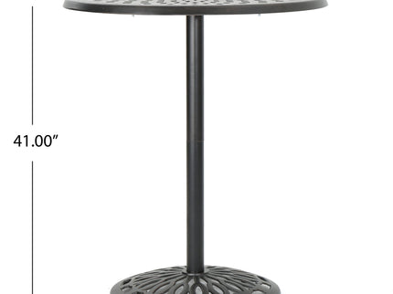 Elegant Cast Aluminum Round Bar Table With Romantic Filigree Design - Copper