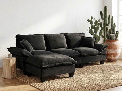 Modular Sectional Sofa With Movable Ottoman & Pillows