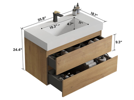 Alice - Bathroom Vanity With Sink, Large Storage Wall Mounted Floating Bathroom Vanity For Modern Bathroom
