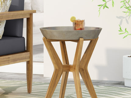 Yukon - Contemporary Side Table With Lightweight Concrete Top And Acacia Wood Frame - Gray