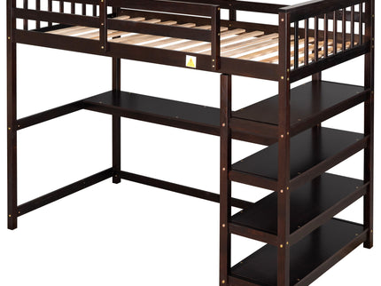 Loft Bed With Storage Shelves And Under Bed Desk