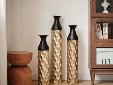 Floor Metal Vases (Set of 3) Gorgeous Home Decoration Large Glazed Metal Vases - Black / Gold