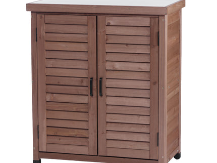 Potting Bench With Storage Cabinet And Metal Table Top For Outdoor
