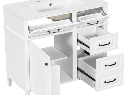 Modern Bathroom Vanity With Sink Top, Flip Drawer Design