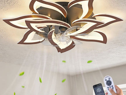 32" Flower Ceiling Fan With LED Dimmable Light, Low Profile Flush Mount Fan With Remote Control, 6 Speeds