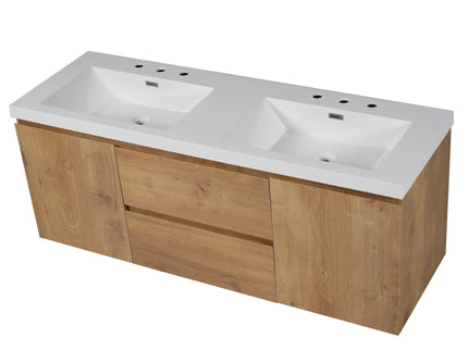 Double Sink Bathroom Vanity, Cabinet & Soft Close Doors, Divided Drawers, Wall Mounted Storage - Wood
