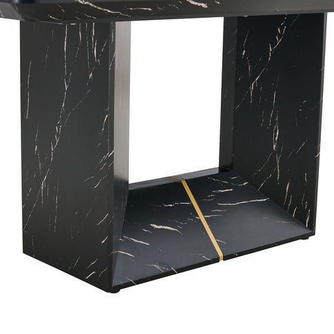 Modern Dining Table With Marbled Design For Luxurious Elegance - Black