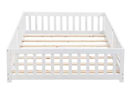 Solid Wood Floor Bed With Door And Fence For Children