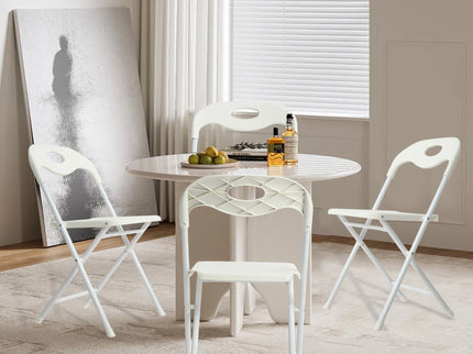 Folding Chairs, Stackable & Waterproof (Set of 4) - White