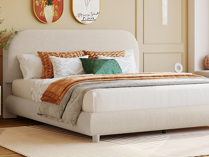 Upholstered Platform Bed With Thick Solid Frame And Stylish Curve-Shaped Design