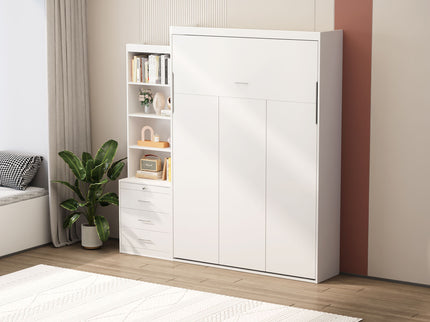 Morden Deisgn Vertical Murphy Bed With Shelf And Drawers For Bedroom Or Guestroom Wall Bed Space Saving Hidden Bed With New Style Gas Struts