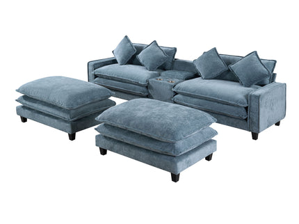 Modern Sectional Sofa With Removable Ottomans, USB Ports