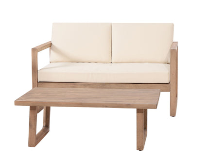 4 Pieces Acacia Wood Patio Furniture Set, Outdoor Furniture With Coffee Table, Patio Conversation Set Deep Seating With Soft Cushion, Porch Chairs For Backyard Porch Balcony - Brown Wash / Beige