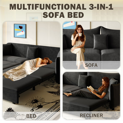 King Pull Out Sofa Bed, 3-In-1 Convertible Bed With 3 Pillows