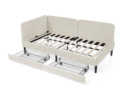 Upholstered Platform Bed Frame With 2 Storage Drawers And Adjustable Sofa Bed