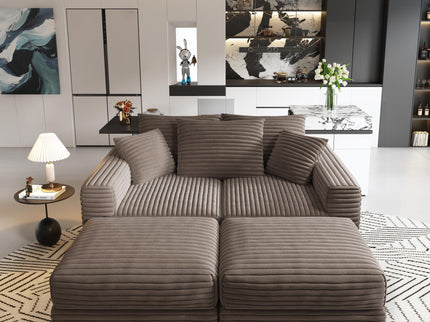 Deep Seat Convertible Sofa With Soft Pillows And Ottomans