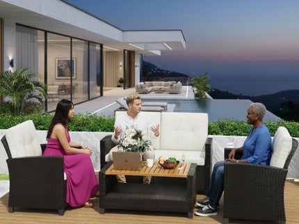 Modern All-Weather Patio Set With Cushions And Table
