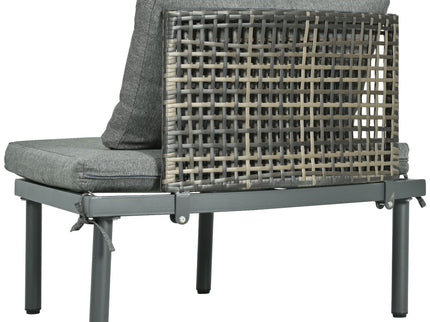 6 Piece Patio Set, Half Moon Outdoor Sectional Sofa With 2 High Low Coffee Tables, 4 Pillows & Cushions