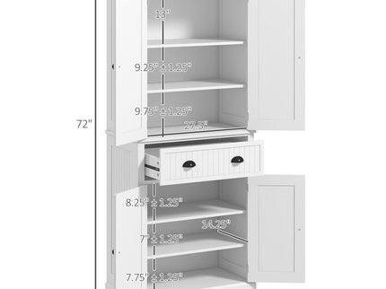 Homcom - 72" Kitchen Pantry, Tall Storage Cabinet, Freestanding Cupboard With Drawer, Doors And Adjustable Shelves - White