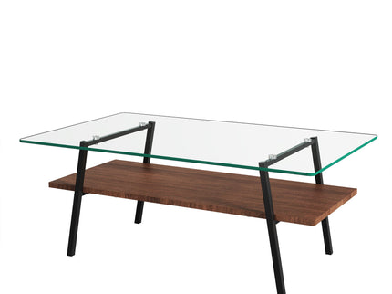 Rectangle Coffee Table, Tempered Glass Tabletop With Metal Legs, Modern Table For Living Room